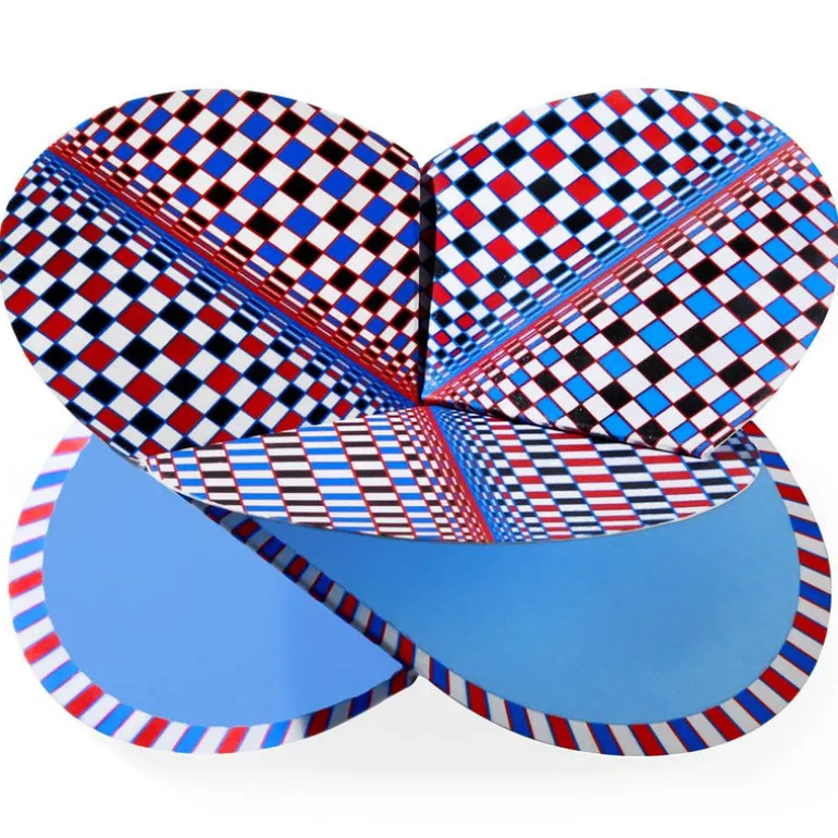 faltkarte | optical caro orange | blau – design kirstin hoevermann