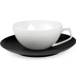 tac schwarz | teetasse weiß mit untertasse schwarz, 1 stück