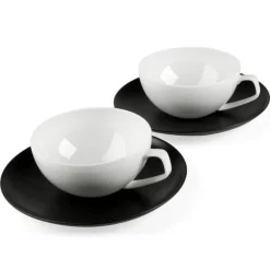 tac schwarz | teetasse weiß mit untertasse schwarz, 1 stück